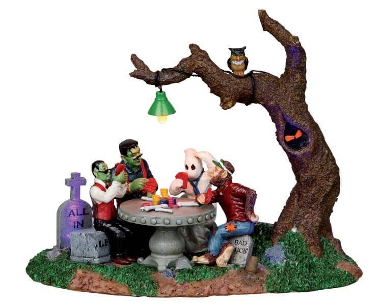 Lemax Spooky Town hot Halloween Creeps Playing Poker Lighted Figures Horror Evil